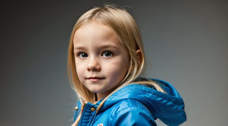 KIDS MENINA LOIRA COM JAQUETA AZUL COM MUITAS ESTRELAS