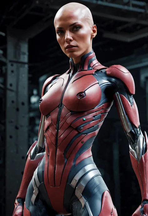 megan fox), Cinematic, hyper-detailed, and insanely detailed, perfect muscular anatomy of a bald super muscular female android girl. Beautiful color grading, enhancing the overall cinematic feel. Unreal Engine brings her anatomic cybernetic muscle suit to ...