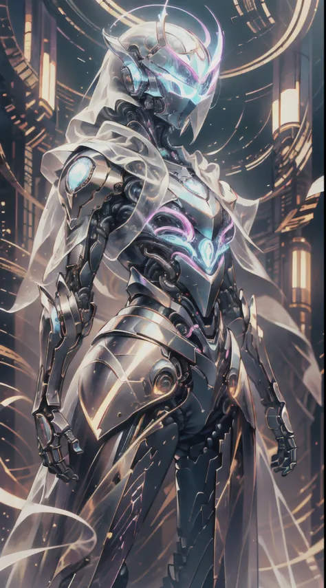 a female knight wearing a full suit of armor, with intricately designed plates covering her body. her armor is a fusion of futur...