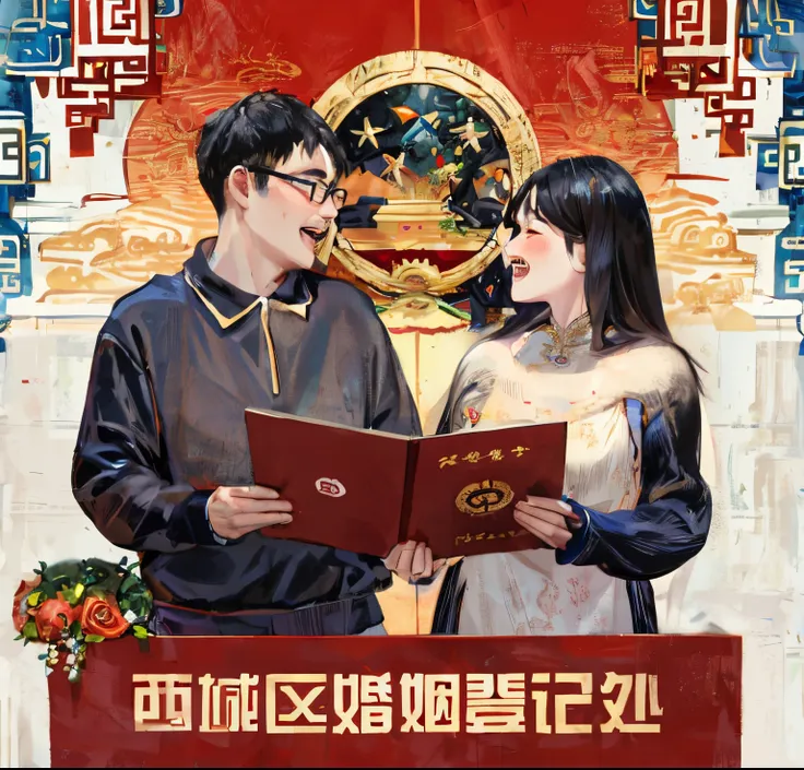 they pose with passports and chinese flags, celebrating an illegal marriage, happy couple, ruan jia and fenghua zhong, husband a...