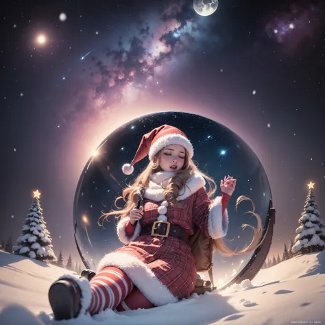 Fantastic Christmas, snow, Christmas trees, space, moon, sexy Father Christmas, glowing stars, --auto --s2