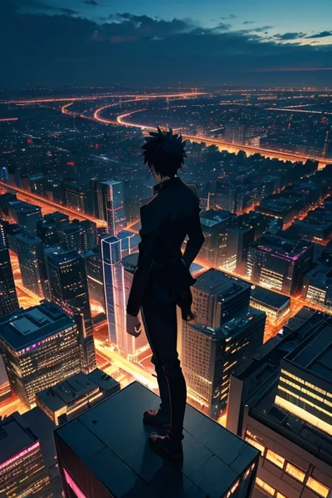 Anime scene of a man standing on a city ledge at night, neo tokyo background, Screenshot of the 2012 animation, TV animation stills, Tokyo anime anime scenes, Kuro anime screenshots, he is traversing a shadowy city, hd anime cityscape, Today’s recommended ...