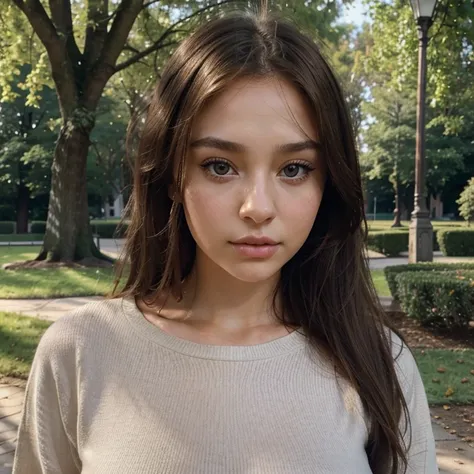 woman fully , with brown eyes, ultra realistic, meticulously detailed, hyper realistic portrait sophie mudd, brown hair and large eyes, selfie of a young woman, bedroom eyes, violet myers, without makeup, natural makeup, looking directly at the camera, fac...