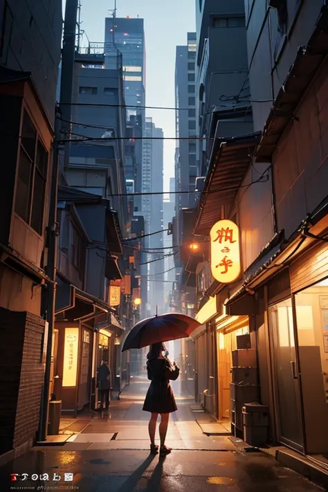 A woman standing in front of a building holding an umbrella in an anime scene, Tokyo anime cityscape, a screenshot from a 2012 anime, cityscape in anime style, Madhouse Studio anime style, a screenshot from the anime "Kurou", anime scene, TV anime still, c...