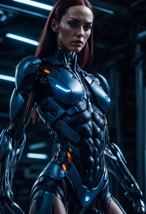 megan fox), Cinematic, hyper-detailed, and insanely detailed, perfect muscular anatomy of a bald super muscular female android girl. Beautiful color grading, enhancing the overall cinematic feel. Unreal Engine brings her anatomic cybernetic muscle suit to ...