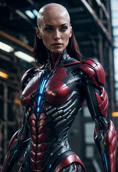 megan fox), cinematic, hyper-detailed, and insanely detailed, perfect muscular anatomy of a bald super muscular female android g...