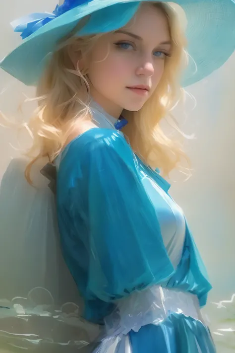 Arafed woman in blue dress and hat poses for a photo, in the art style of bowater, color portrait, artwork in the style of guweiz, valentina remenar, watercolor illustration style, Lori, guweiz, painting of beautiful, inspired by Yanjun Cheng, by Yang J, d...