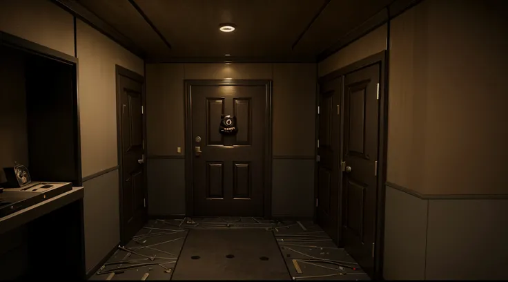 Make a security room that looks a lot like the one in the game Five Night at Freddy.