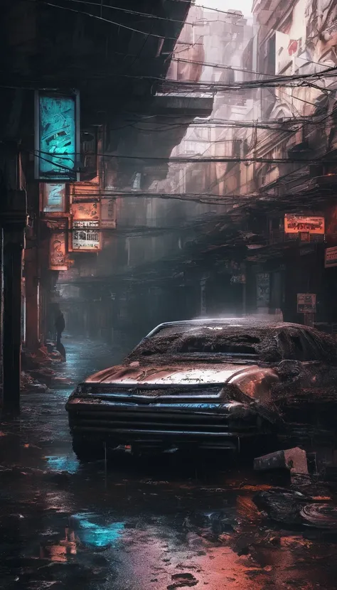 Best quality,4K,8K,A high resolution,tmasterpiece:1.2,ultra - detailed,actual,realistically:1.37,tocar,Post-apocalyptic days,cyber punk style, the city street,bustling,Under the illumination of neon lights,Gritty,dystopian,Tall structures,ae86 Truno ,futur...