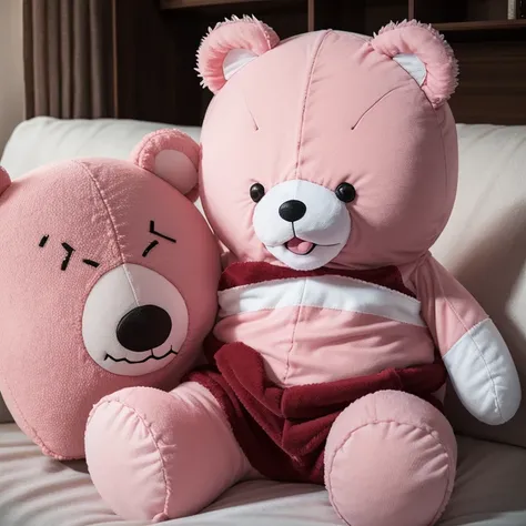 Toy plush toy bear cute pink bear with sewn mouth scary bloody