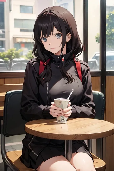 Image of a man sitting at a table holding a laptop, In a roadside cafe, sitting in a café, Tokyo anime anime scenes, people sitting at table, Madhouse Studio anime style, anime scene, sitting alone in a cafe, typical anime classroom, sitting alone in a caf...