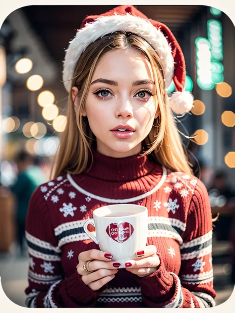 arafed woman in a christmas sweater is  a funny face, olya bossak, sydney sweeney, anna nikonova aka newmilky, soft portrait shot 8 k, irish youtuber, she is facing the camera, twitch streamer, wearing festive clothing, portrait of kim petras, gif, ukraini...