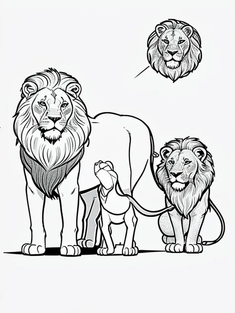 Lion family Cartoon for coloring book