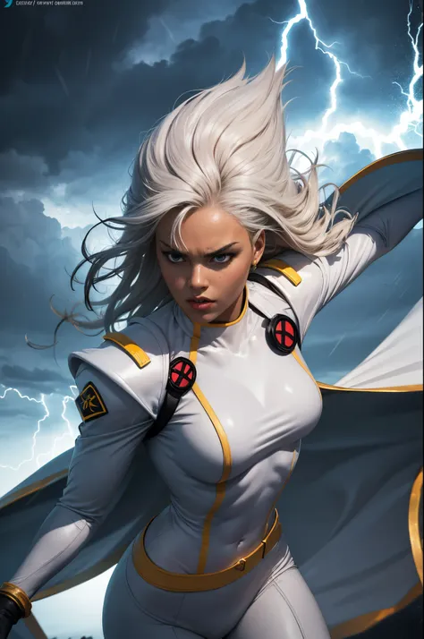 best quality,highres,ultra-detailed,realistic:1.37,professional,dynamic,action shot,storm character art,storm from the x-men,sto...