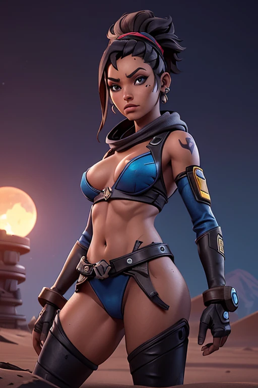 (((NSFW, sem roupas, pele escura))), (((NSFW, scientific fiction, pele escura, desenho de linha, aquarela))), with first person view high definition character art, personagem negra do jogo Borderlands, cabelo preto preso, First-person view, pronta para enf...