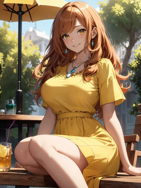 ((masterpiece)), ((best quality)), (ultra-detailed), ((cinematic light)), ((extremely detailed)), (8K), best quality, (beautiful), anime style, 1lady, 18 years old, long ginger hair, parted bangs, brown eyes, delicate illustration, ultra-detailed, ((happy ...