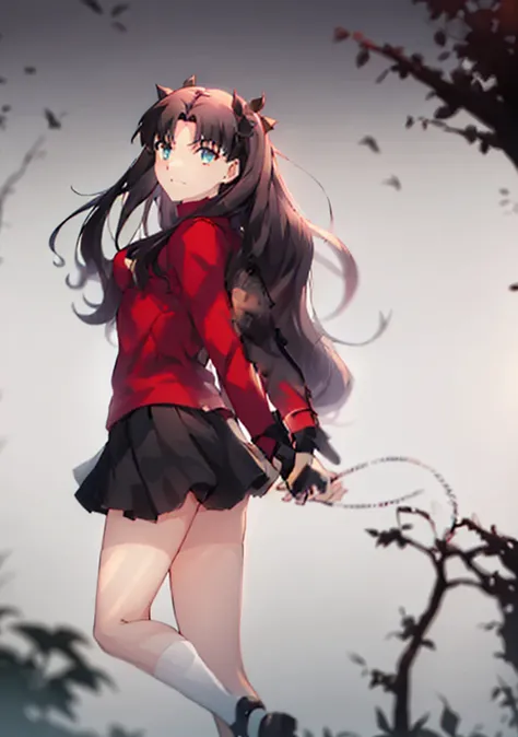 ​masterpiece, top-quality,1girl in, tohsaka-rin, 独奏, the long-haired, thighs thighs thighs thighs, black skirt, blue eyess, twos...