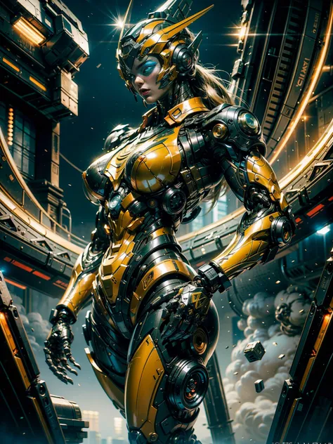 megan fox), Cinematic, hyper-detailed, black muscles with neon veins, perfect muscular anatomy of a bald super muscular female android girl. Beautiful color grading, enhancing the overall cinematic feel. Unreal Engine renders her anatomic cybernetic muscle...