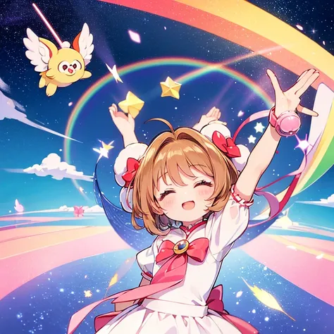 Cardcaptor Sakura、clear card version、kinomoto sakura、kirakira、fluffly、clear sky and sun、ssmile、rainbows、Flying in the sky