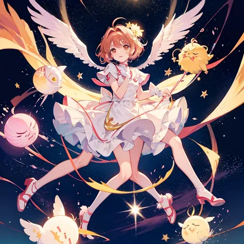 Cardcaptor Sakura、clear card version、kinomoto sakura、kirakira、fluffly、clear sky and sun、ssmile、rainbows、Flying in the sky