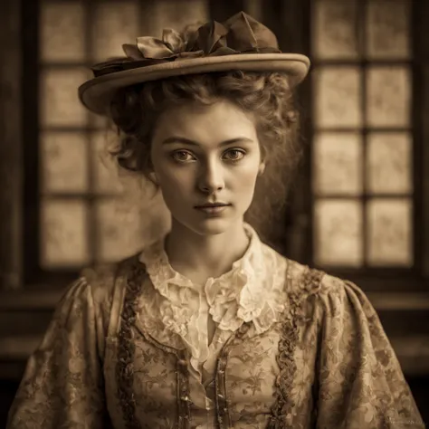 Extrememly realistic Student in the style of edwardian beauty, sepia, layered textures and patterns, black mountain college, bloomsbury group, portraiture specialist, elegantly formal  (Rembrandt Lighting), zeiss lens, ultra realistic, (high detailed skin:...