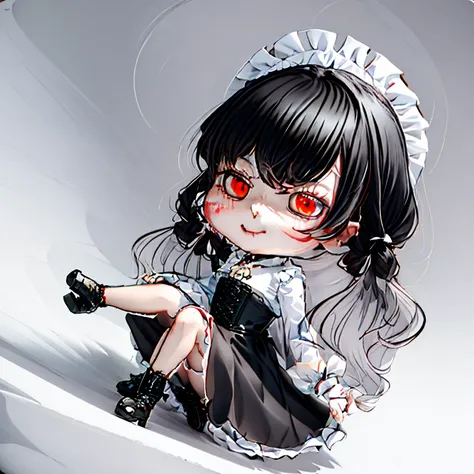 Black-haired anime girl with glasses sitting on a chair, anime girl in a maid costume, loli in dress, Anime cute art style, maid, change, the maid outfit, chibi girl, small curvaceous loli, Harry Potter wearing am, small loli girl, Anime cat girl wearing m...