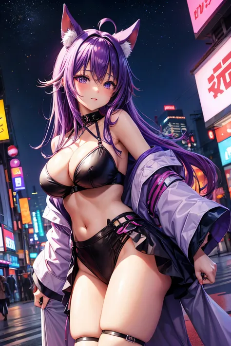 neon japan night city anime horny girl purple hair hot and sexy