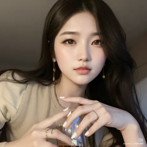 Asian woman araffed with long black hair and a ring on her finger, Jaeyeon Nam, Ulzzang, maquiagem sul-coreana popular, Jinyoung Canela, Bae Suzy, maquiagem coreana popular, wan adorable korean face, Lalisa Manobal, mulher coreana jovem bonita, Mulher sul-...