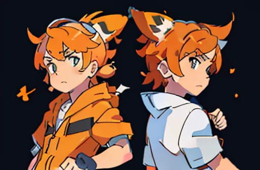 White male cat with orange ears and orange tail in the style of an electric pokemon. 2d anime style