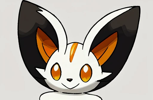 White male cat with orange ears and orange tail in the style of an electric pokemon.