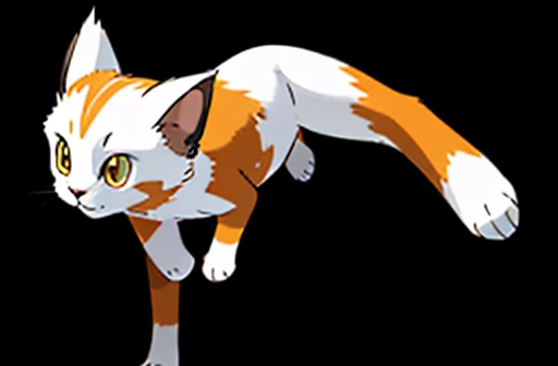 white cat. orange ears. orange fluffy tail. electric type pokemon