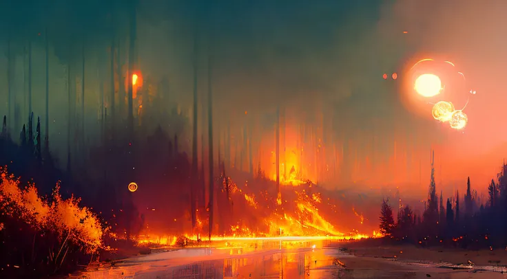 Drunk style，Burning deep forests and mountains，(Colored soap bubbles that create hallucinations), Provided by Jeremy Mann, Punk rock, high detal, 4K, real time transmission