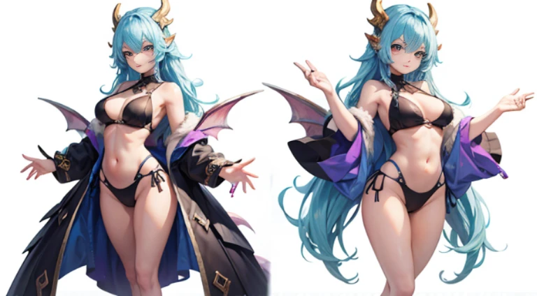 Absurd resolution, high resolution, (masterpiece: 1.4), super detailed, Depict an 18-year-old dragon girl radiating allure. NO wings, long, flowing, colorful blue hair cascading down her beautiful body. Emphasize her captivating eyes, naked body. beautiful...