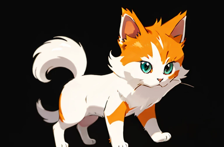 white cat. orange ears. orange tail. fluffy tail. electric type pokemon