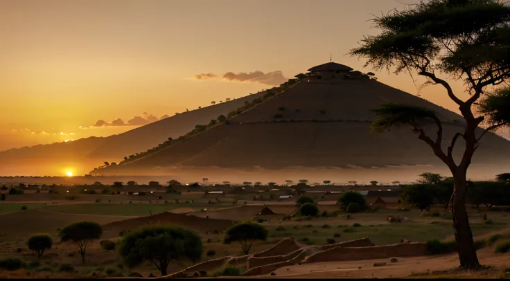 Landscape of Africa with warm sunset