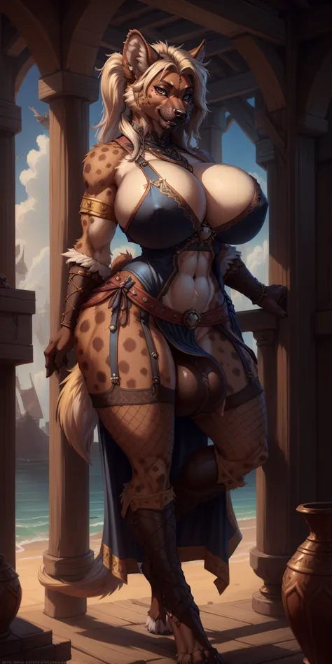 Draft Sketch (nsfw)))), uploaded the e621, beautiful and detailed, futanari woman (((futanari))) ((anthro)) hyena, Ross Tran, by ruan jia, by zaush, by foxovh, lighting cinematic, seductor, hyena, thighighs, (huge chest) foxovh 1girls ai_generated masterpi...