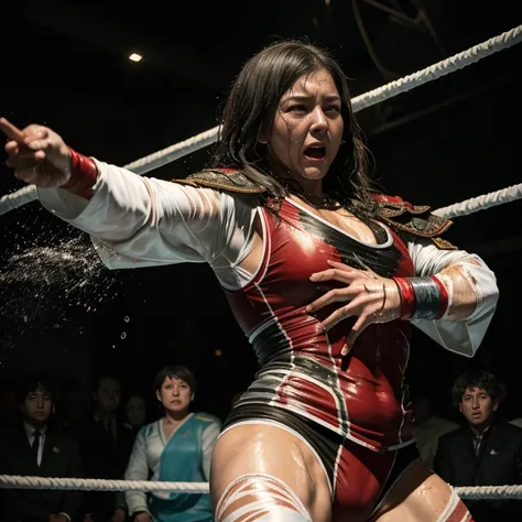 hightquality、​masterpiece、Being tortured、Female professional wrestler&#39;genitalia、Dripping body fluids、Hand flail、fetters、Chained、torn wrestling uniform