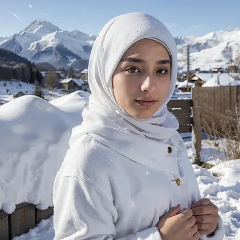 le hijab ,femme ,manteau ,neige ,devant montagne de neige