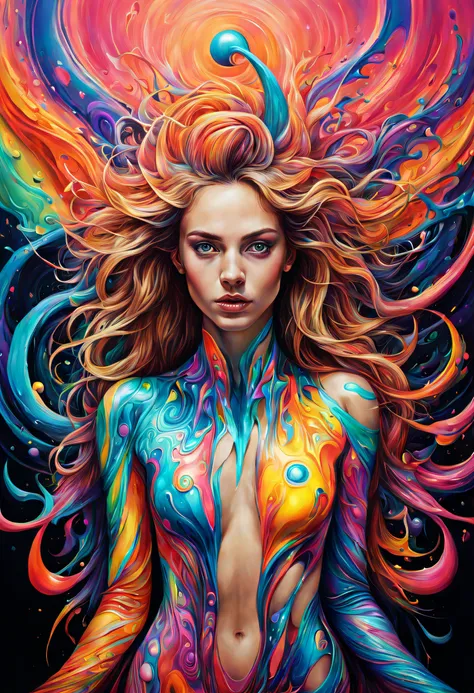 A realistic, psychedelic work full of flashy and brilliant color. Its textured and twisted