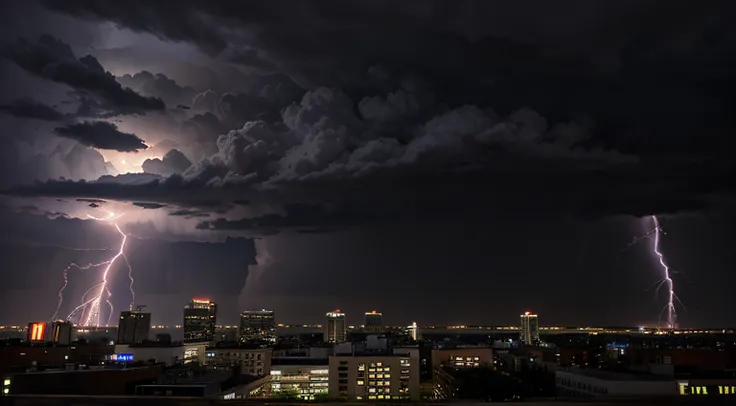 Lightning storm over city