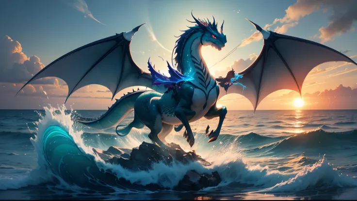 (best quality,4k,8k,highres,masterpiece:1.2),ultra-detailed,realistic, HDR,UHD,studio lighting,ultra-fine painting,sharp focus,physically-based rendering,extreme detail description,professional,vivid colors,bokeh,dragon,two heads,sea,flying,mythical creatu...