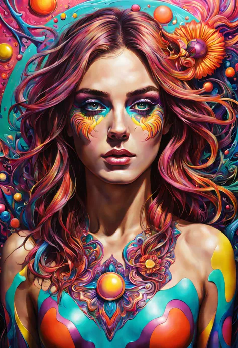 A realistic, psychedelic work full of flashy and brilliant color. Its textured and twisted