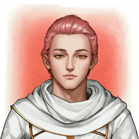 um close de um homem vestindo uma camisa branca e sangue no fundo, himem de cabelo vermelho e olhos amarelos, Um retrato de um elfo masculino, retrato detalhado do caractere, picture of a male cleric, um retrato de personagem, attractive androgynous humano...