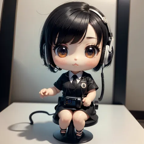 ​masterpiece、top-quality、ultra-detailliert、(Chibi character telephone operator:1.2),☎︎,Black phone,Black Hair Bob,Sit up