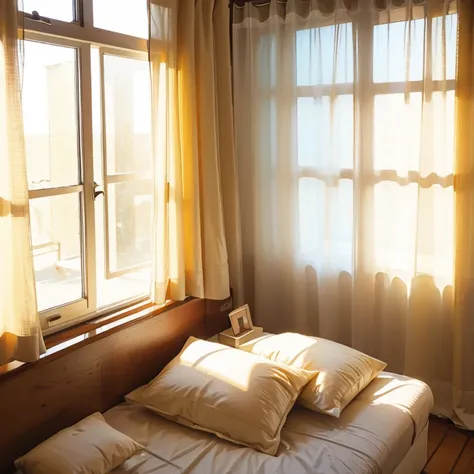 Sunlight shines through the curtains