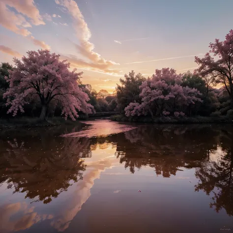 um doce reino, with the sky all pink and yellow, a river of jelly and trees that are loaded with marshmallows