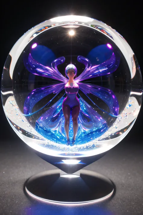 Una preciosa bola de cristal liquido en 3d woman, de la que emanan impresionantes 3d fractales de colores