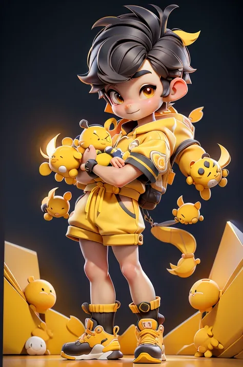 Q version anime boy, remove，Meituan Takeaway，boy taking home【five fingers thoroughly】【Q version cartoon】（3D stereoscopic images）（The color scheme is dominated by the yellow color of Meituan clothing.）（cute style illustrations）cute style cartoon book，offici...