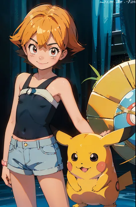 Perfect picture,,{Pokemon themed}{Pikachu }{hedonism},{Have a Poké Ball},8 years old girl,4K picture quality, Cinematic,,{Gamine},{small body and chest,,,,,,,,,,,,} Longhaire,a blond,cute expression,face perfect,｛girl showing a smile｝