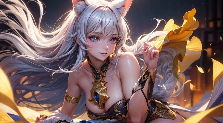 Cinematic footage, full medium closeup, a gorgeous 18-year-old kemonomimi woman soft pale skin, cute and youthful face, well-defined eyebrows, delicate nose, plump and round lips, (high skin detail: 1.2), ultra-detailed, photo-realistic, depth of field, ci...